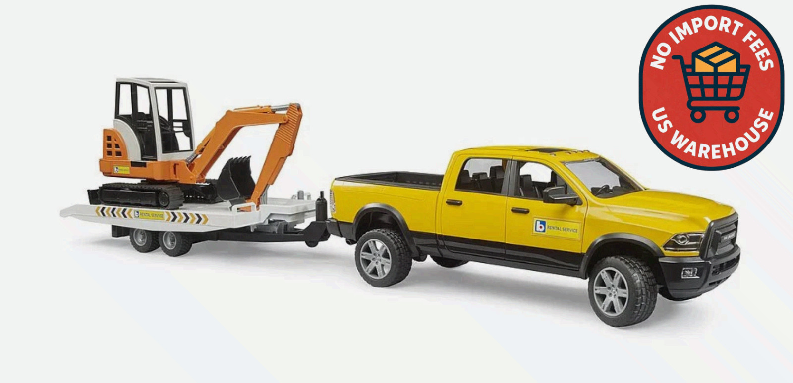 Bruder #02546 RAM Rental Service with Trailer and Mini Excavator – Brand New!