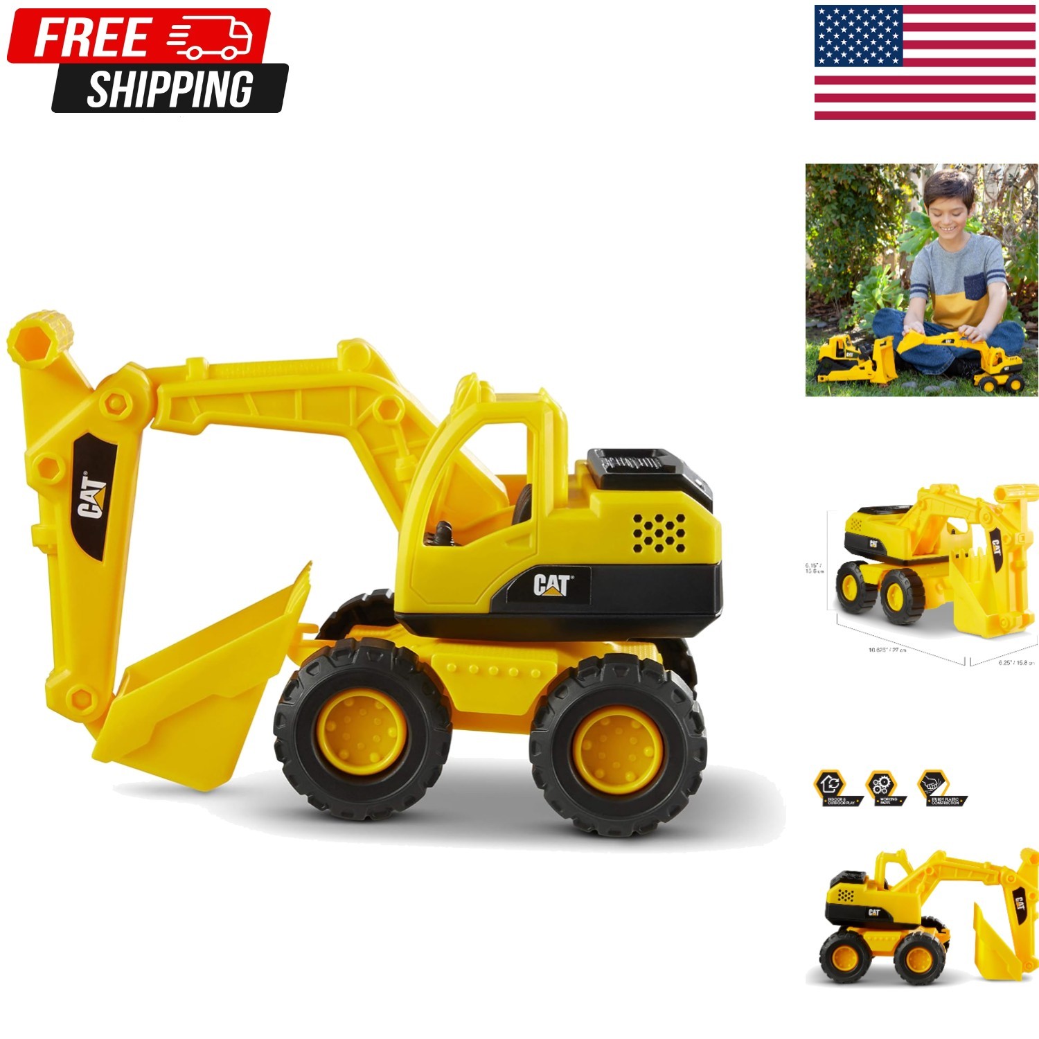 Cat Construction Fleet 10” Excavator Toy – Heavy‑Duty Plastic, Working Boom &…