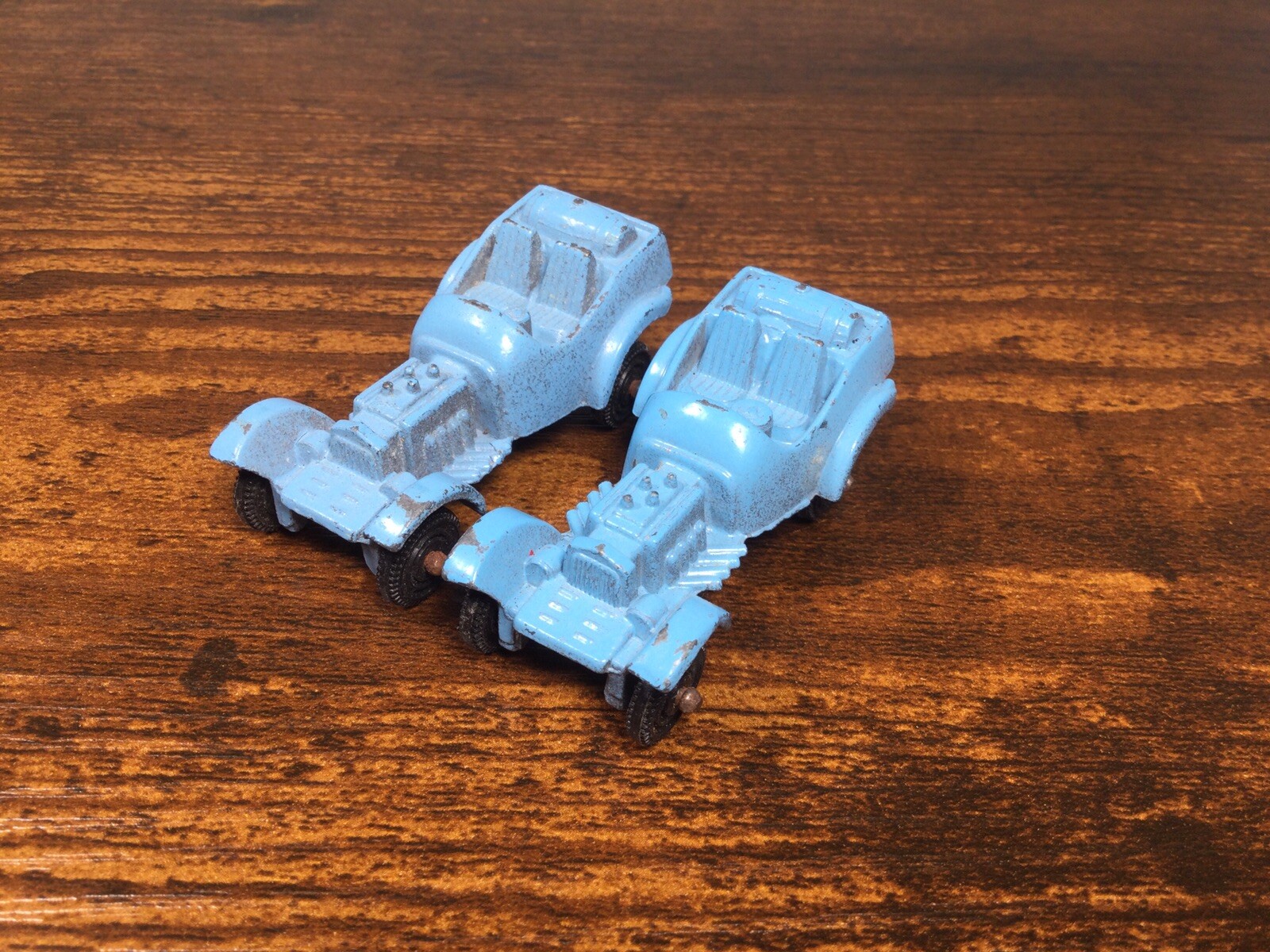 Lot of 2 VINTAGE TOOTSIE TOY USA FORD V8 RAT RODs with BARREL TANK Blue 2″ Inch