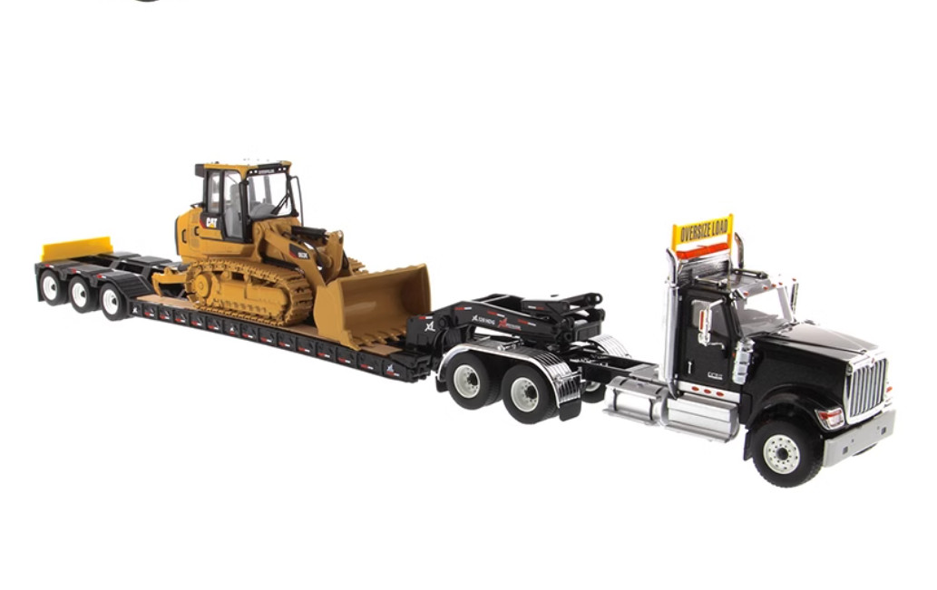 1:50 DM HX520 Tandem Day Cab Tractor XL120 Trailer &CAT963K Dozer Diecast Model