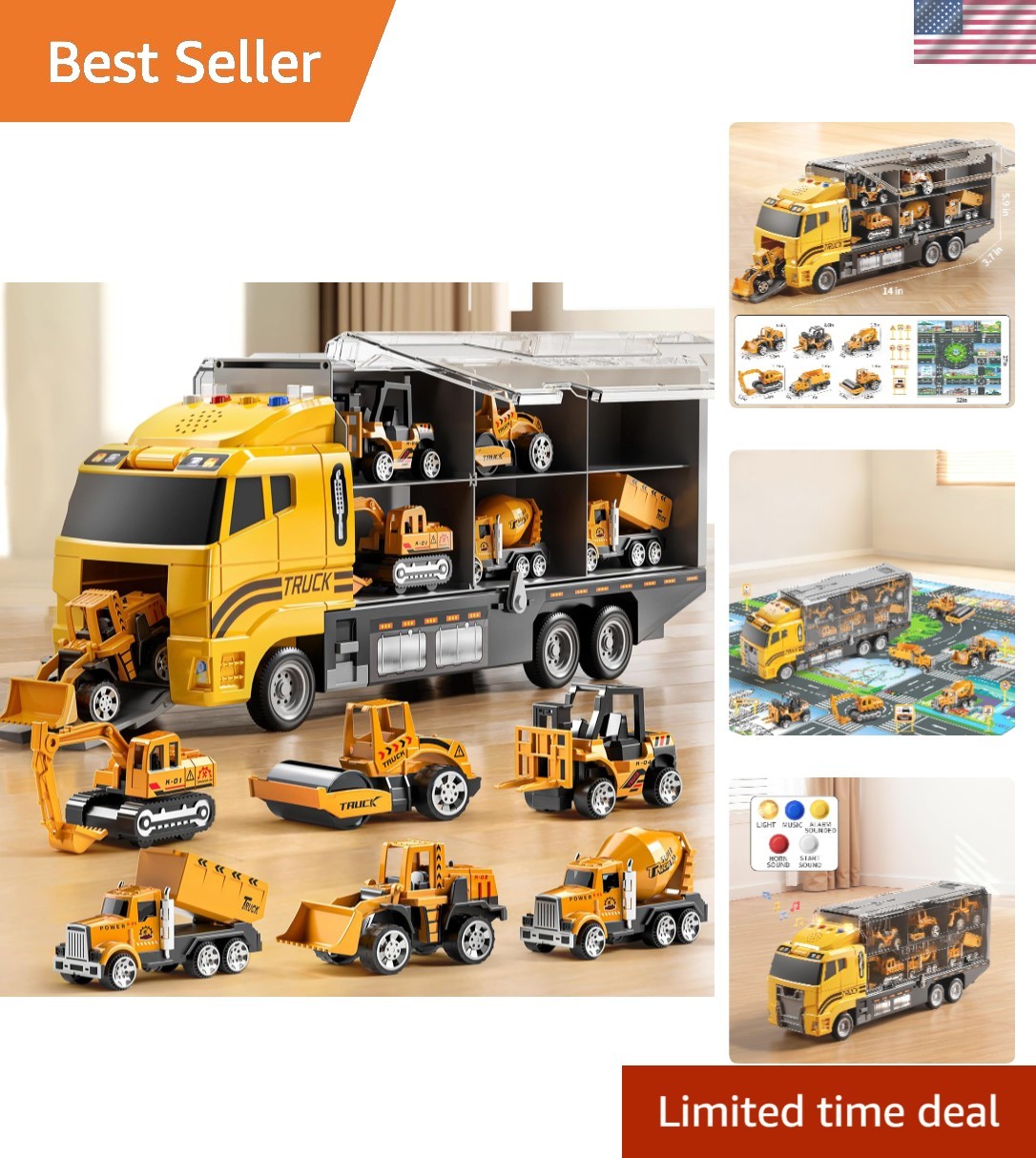 Interactive Construction Truck Vehicle Set for 3-8 Old Boys | 8-Piece Toy