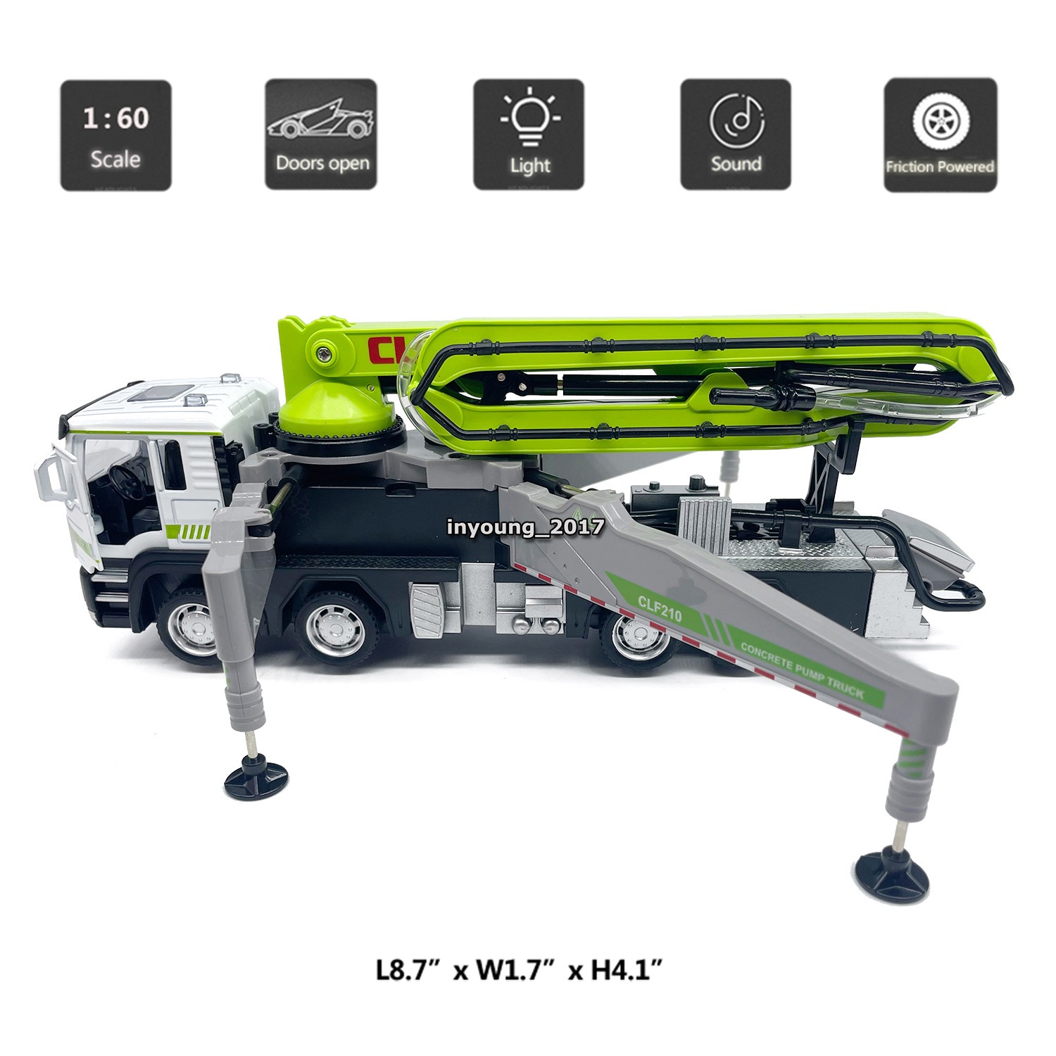 1:60 Concrete Pump Truck Toys for Boys Diecast Construction Vehicle Model White