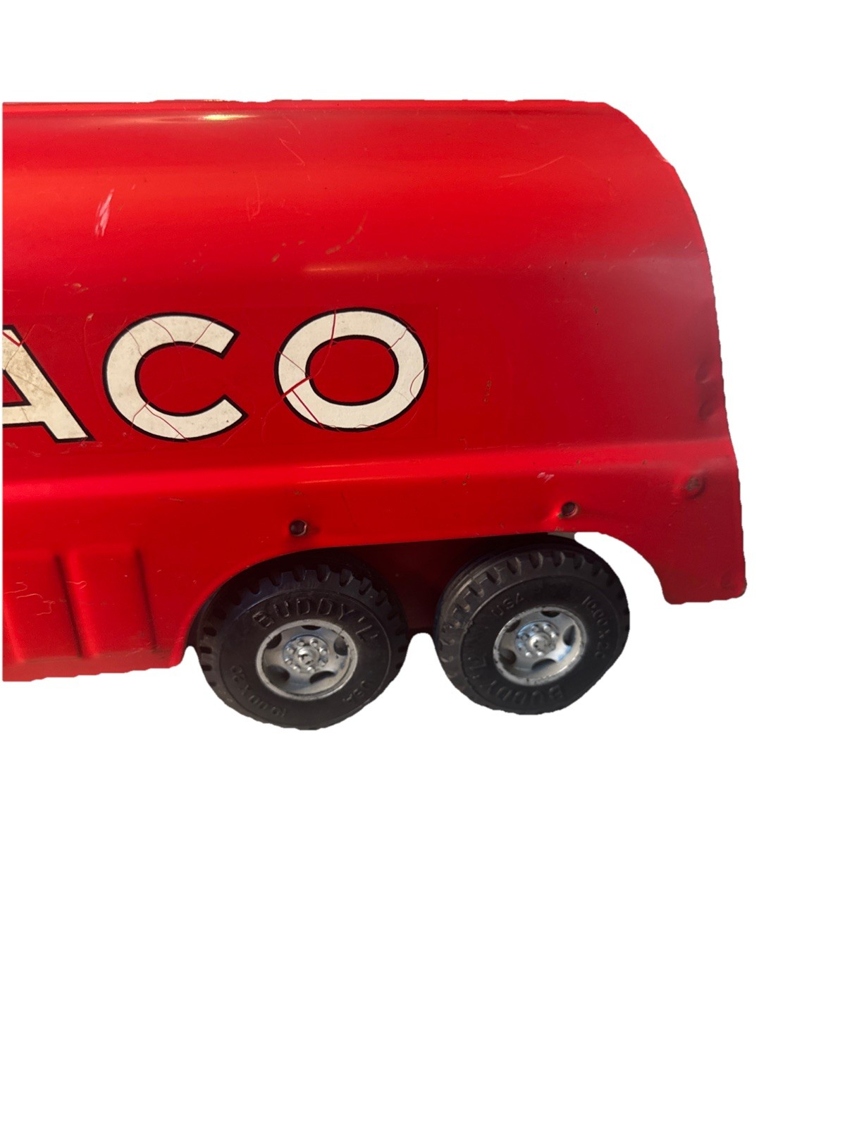 Vintage 1950’s Buddy L Pressed Steel Texaco Fuel Tanker Truck With Plastic Sign