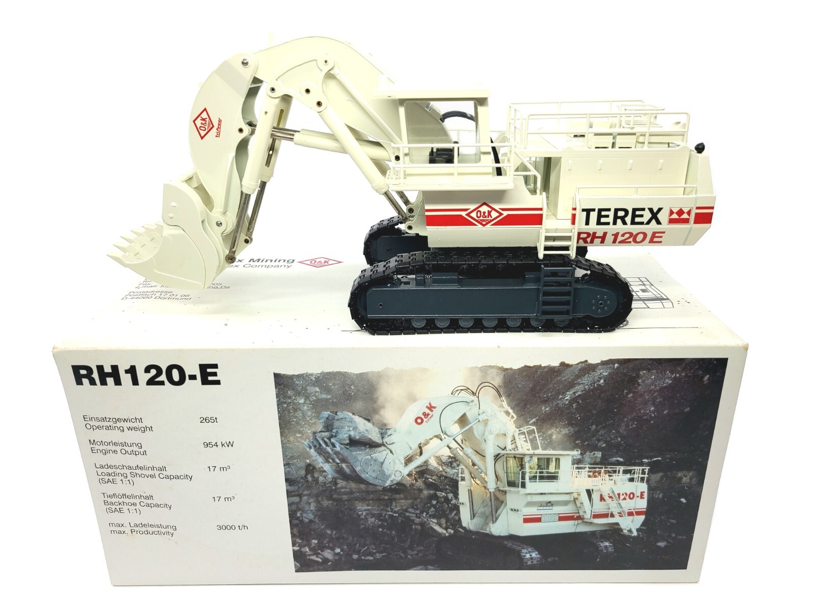 O&K RH120E Mining Front Shovel – White – Conrad 1:50 Scale Model #2771/02 New