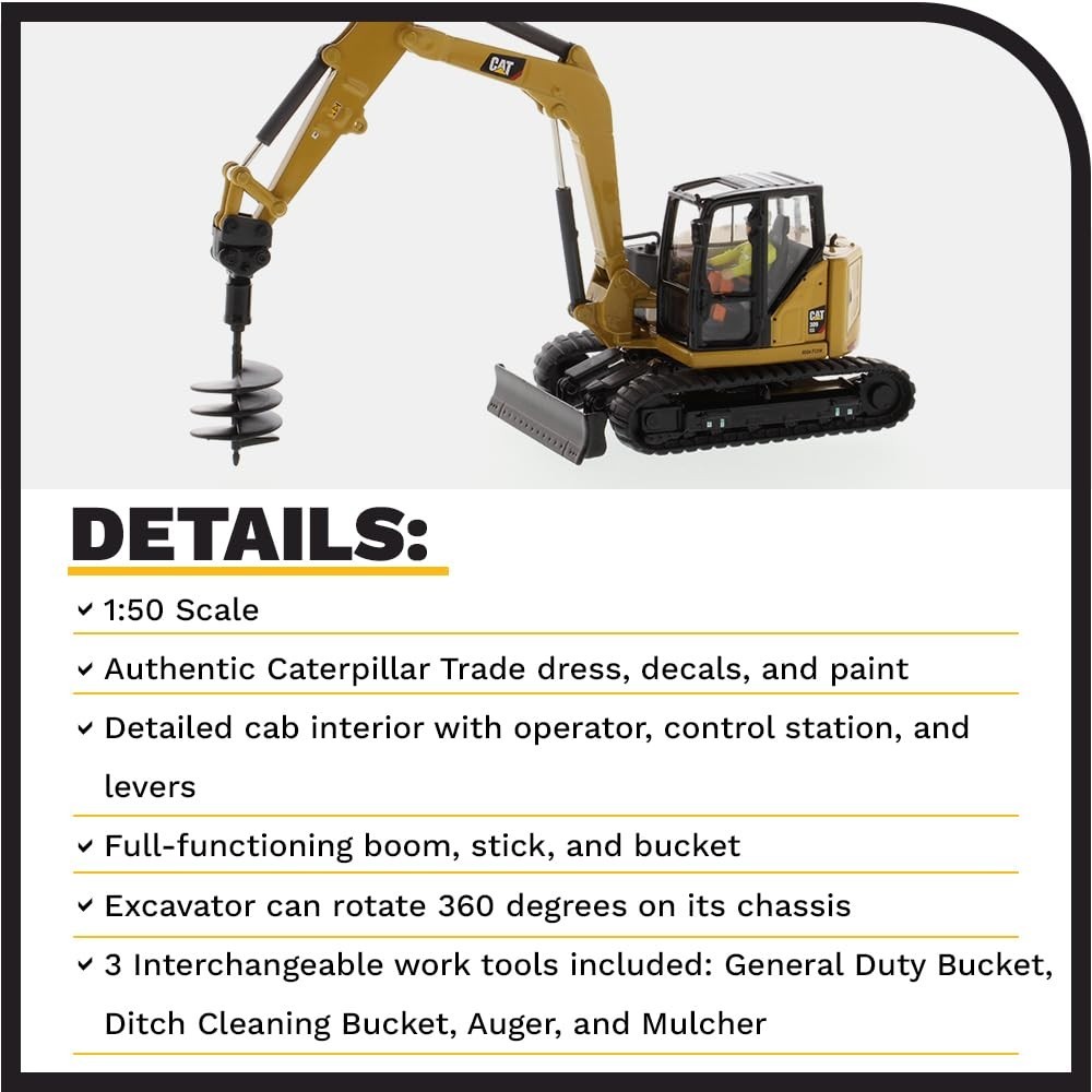 Mini Hydraulic Excavator 1/50 Diecast Model – CAT 309 CR, Work Tools, High Line
