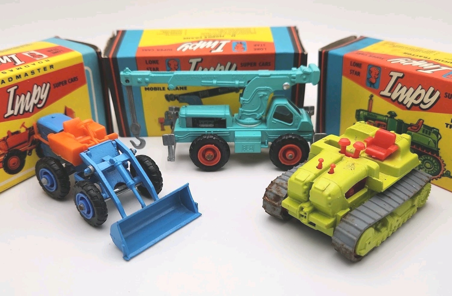Lone Star Impy Super Cars Lot #25 Tractor #33 Crane #34 Euclid Tractor NIB Cond