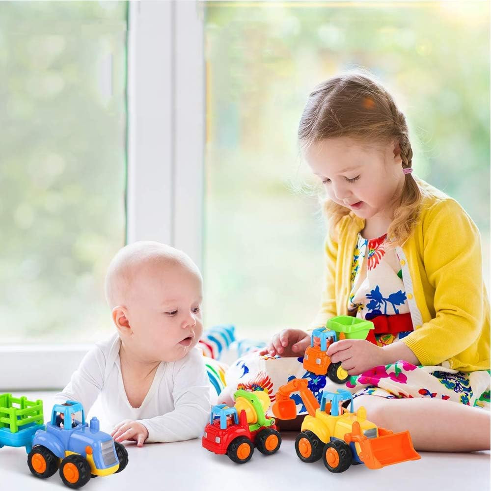 Friction Powered Construction Vehicles Toy Set – Tractor, Bulldozer, Mixer, Dump