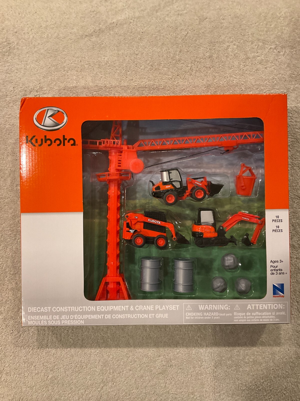 KUBOTA Die cast Construction Equipment & Crane Play Set 10 Pieces. 1/64. New