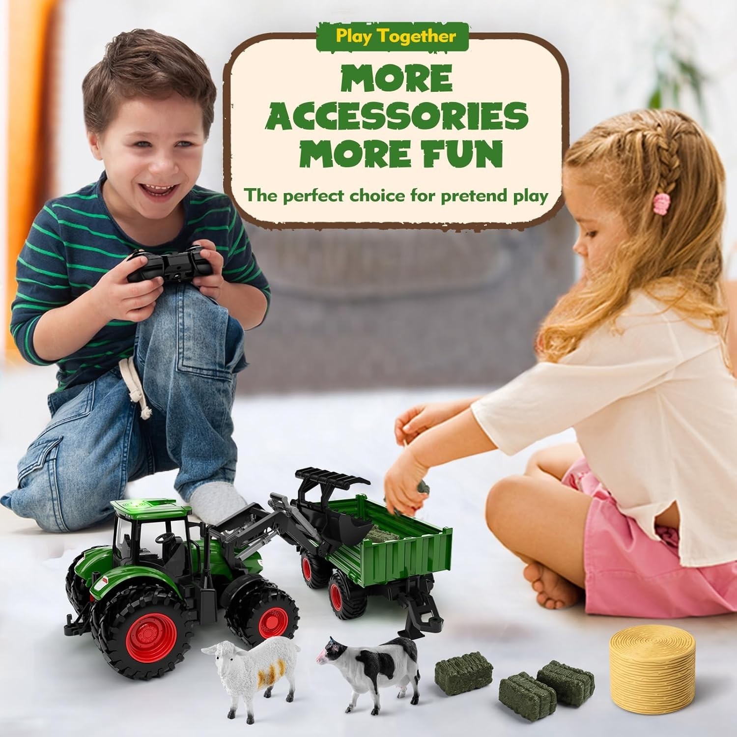 Remote Control Tractor Toy with Trailer & Lights – Fun Farm Vehicle for Ages 3-9